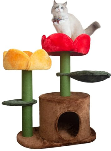 Fantasreen 50'' Cat Tree Flower Cat Tower for Indoor Modern Cat Tree Red Flower Perch for Kittens