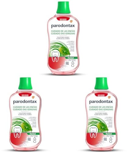 Parodontax, Herbal, Enjuague Bucal para Sangrado de Encías, Uso Diario, Encías Sanas y Aliento Fresco, Sin Alcohol, 500 ml (Paquete de 3)