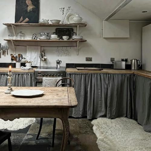 LNGFSH Rideau Brise Bise Cuisine, Rideaux sous l'évier, Rideaux Courts rétro en Coton et Lin, pour Petites Fenêtres, pour Petite fenêtre Chambre à Coucher Cuisine Salon Gris (LxH 115x70cm)
