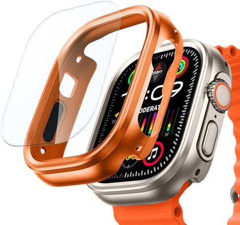 ESR Funda Apple Watch Ultra 2/Ultra con Protector de Pantalla de 49 mm (2023/2022), Protección Militar, Funda Aleación Aluminio con 2 Protectores de Vidrio, Mantente Original, Serie Armorite, Naranja