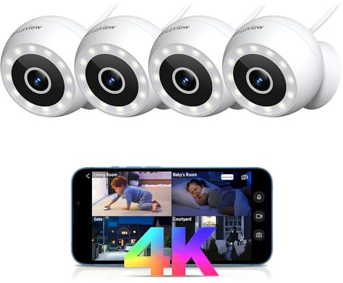 LaView - 4K 8MP outdoor security cameras with cable, IP65, starlight sensor and 100ft night vision, motion/person detection, 2-way/spot audio, American cloud.