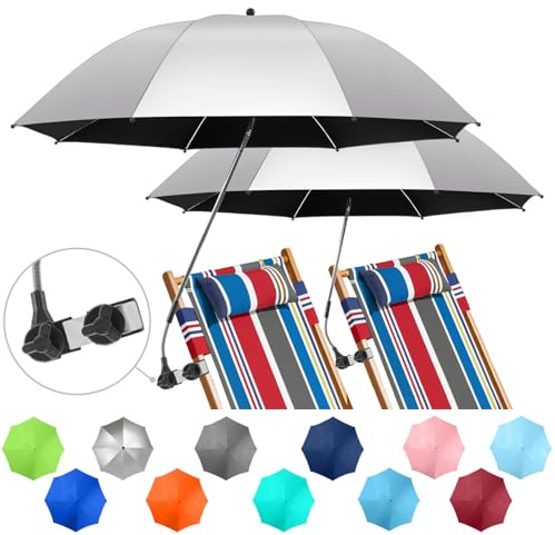 NBtoUS 2 PACK Beach Umbrella with Clamp, 360 ° Adjustable Umbrellas for Chair, UPF50+ Umbrella for Beach Chair, Patio Chair, Wheelchair, Camping Chair, Golf Carts (Chair Not Included)