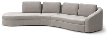 Cavadore Ecksofa Jawa / Bodennahe Eckcouch mit Sofa 2,5-sitzig und Trapezecke halbrund (60 Grad) / 366 x 88 x 230 / Flachgewebe, Hellgrau