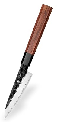 Wakoli Kensei Officemesser 11,5 cm, Küchenmesser aus 3-lagigem Verbundstahl | Redwoodgriff mit schwarzem Büffelhorn, beidseitiger 15° V-Schliff, für Obst, Gemüse und feine Schnitte, inklusive Geschenkbox