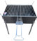 Barbecue in ferro con griglia in acciaio, con coperchio richiudibile, piedi estraibili, per legna o carbone, portatile (50x35 cm)