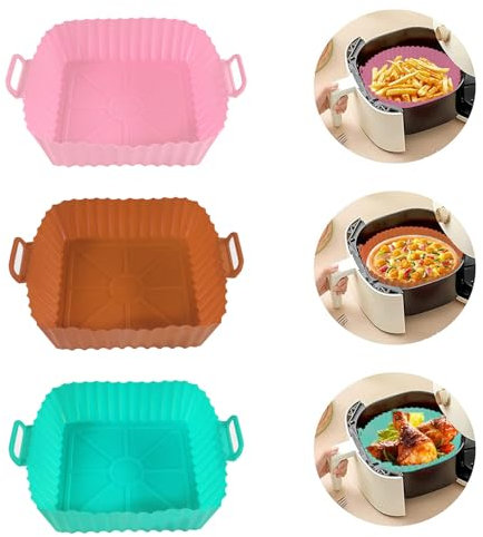 Echehi Pack de 3 Fundas para Molde Silicona Freidora de Aire, Las Silicona Air Fryer de 8 Pulgadas Son Reutilizables y Sustituyen. Las Fundas de Pergamino Desechables