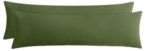 Aisbo Kissenbezug 40x145 2er Set - Seitenschläferkissen Bezug 40 x 145 Olivgrün mit Reißverschluss aus Mikrofaser Weich, ÖKO-TEX Kopfkissenbezug 145x40 für Seitenschläfer Kissen