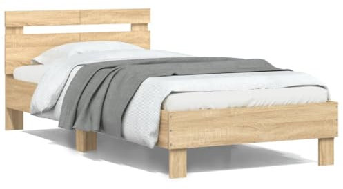 Iiaky Bettgestell ohne Matratze mit Kopfteil Bettgestell Kopfteil Bett Bedframe Bettrahmen Mit Kopfteil Sonoma-Eiche 100x200 cm