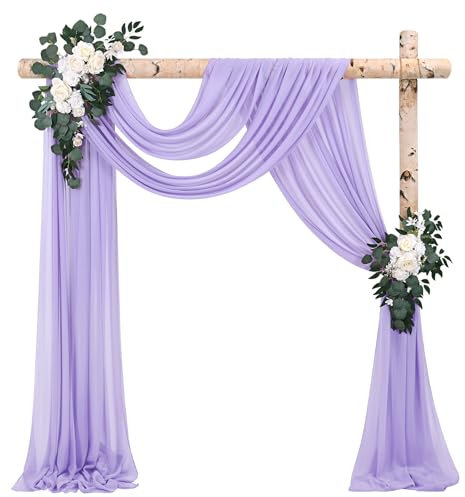 2 Paneele Hochzeitsbogen Querbehang Drapierstoff,73cm x 610cm Lavendel Chiffon-Stoff Transparenter Tüll Hintergrund Vorhang Kulissenvorhänge für Fotografie Bogen Bühne Party Hochzeit Torbogen