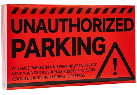 CDXHOME 100pcs Parking Violation Stickers - 5 x 8 Hard-to-Remove Towing Warning Labels for Private Parking Lot - Strong Adhesive Unauthorized Parking Decals for Illegal Vehicle Windows (Red)