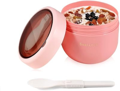 Frogetu Taza de Yogurt 600ml+50ml,Taza de Yogurt To Go Portátil con Tapas Cuchara,Taza de Cereales,Porta Yogur,Tup*per Yogur,Tup*per Yogurt y Cereales,Overnight Oats Jar,Porta Yogurt y Cereales