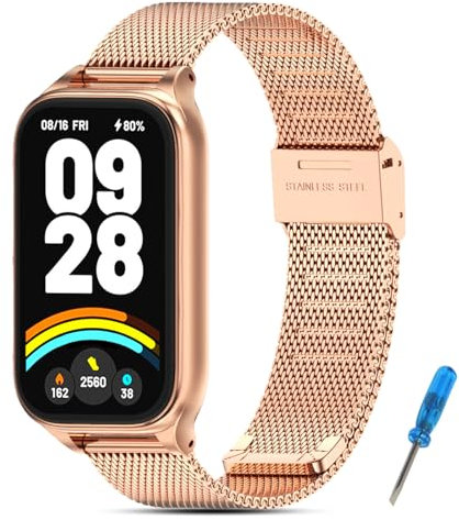 BDIG Métal Bracelet Compatible avec Bracelets Xiaomi Smart Band 9 Active/Redmi Smart Band 3 hommes et femmes,Bracelet pour Xiaomi Smart Band 9 Active,Metal Or rose