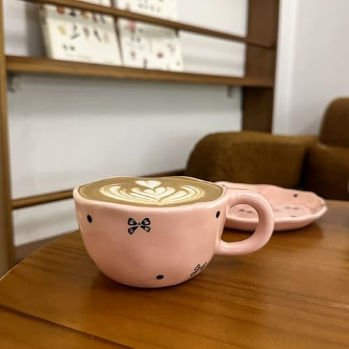 Koythin Keramik-Kaffeetasse, handgefertigte heiße Schokoladentassen, süße Tasse für Mädchen und Frauen, ästhetischer Tee-Milchbecher mit Griff, 250 ml für Latte, Kakao, Büro, Zuhause (rosa kleine