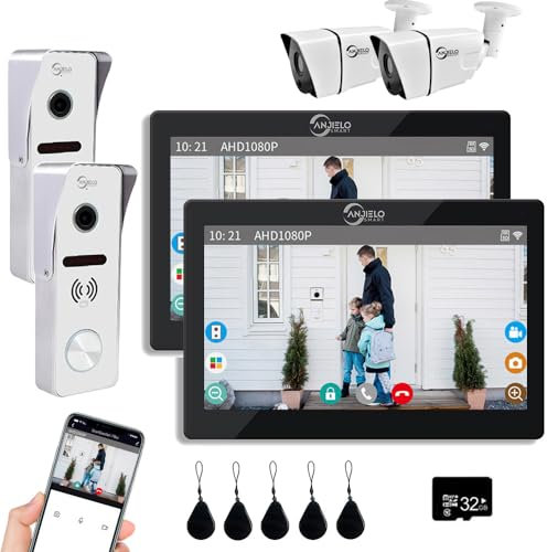 TUYA - Videocitofono cablato, 7 pollici, sistema di monitor touch wireless, 1080P, telecamera HD, videocitofono, videocamera per porta d'ingresso (2 campanelli+2 schermo+2 telecamera)