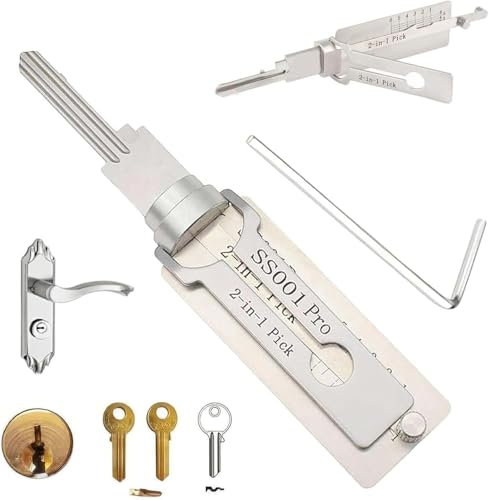 2-in-1 Master Key Decoder, Stainless Steel Master Key Decoder, Master Key Decoder Lock Pick Kit Tool, Multipurpose Stainless Maintenance Repair Kits Heavy Duty Hand Tools-SS001-SS002 (SS001 Pro)
