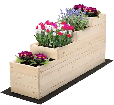MODO24 Hochbeet Holz, 4-stufiger Pflanzkasten, Blumenkasten, Gemüsebeet, Kräuterbeet, Anzuchtset, Anzuchtkasten, mit Gartenvlies als Unterlage und Schrauben, Abmessungen 54x30x120 cm, Farbe: Natur