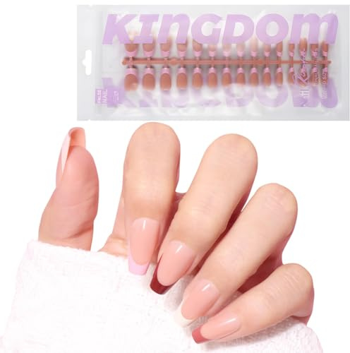 MOTIBACK 150pcs False Nails Kit,Trapezoidal French 5 Colors,Press on Fake Wearable Nails,15 Sizes Glossy Full Cover Nail Tips -Stick on Nails with Glue and Nail Files for Women and Girls