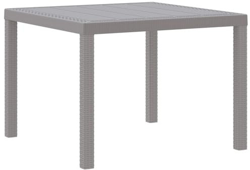 vidaXL Moderner quadratischer Terrassentisch für 4 | Hellgrauer, wetterbeständiger Kunststoff mit Rattan-Optik, für draußen, leicht zu reinigen