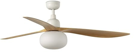 Faro Outwood Large 3 Blade Ceiling Fan Matt White, Oak Wood with Light 1x E27 IP44