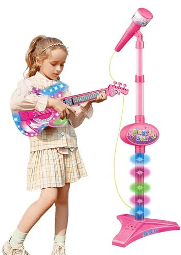 E-Gitarre Set für Kinder - Gitarre Musikspielzeug, interaktives Klanginstrument | LED-Lichtkarte mit Lichteffekt, Felsiges Lernspielzeug, ideales Instrument während