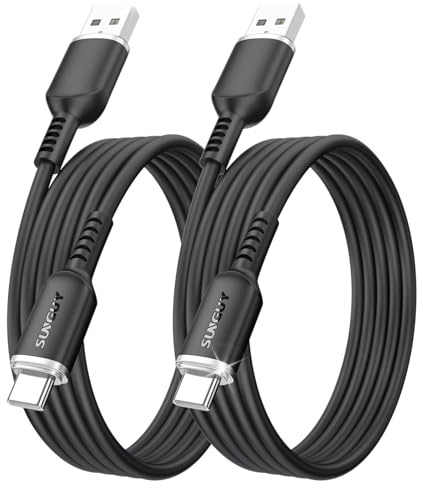 SUNGUY USB auf USB C Kabel 2M [2 Stück], 3A USBA auf C Kabel für iPhone 17/16/15 Carplay, Android Auto, Silikon Typ C Schnellladekabel kompatibel mit Samsung Galaxy S24 S23, Note20, Google Pixel, Moto