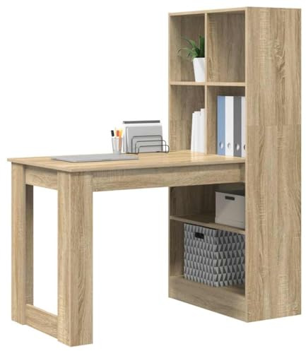 vidaXL Sonoma Oak Desk, Made of Reconstituted Wood, 122 x 67 x 145 cm. It has plenty of storage space. Its modern design with a smooth finish. Super versatile for a desk at the same time