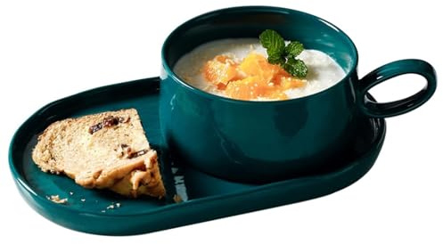 Breakfast Milk Cup and Saucer Set - Solid Soup and Sandwich Plate Combo for Cereal, Pasta, Ice Cream - Dishwasher, Microwave, Oven Safe