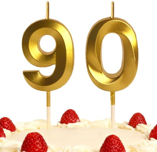 90th Birthday Candles Gold Number 18 Happy Birthday Candles Cake Topper Decorations for Birthday Party for 3D Designed Wedding Anniversary Party Wedding Anniversary Celebration Supply