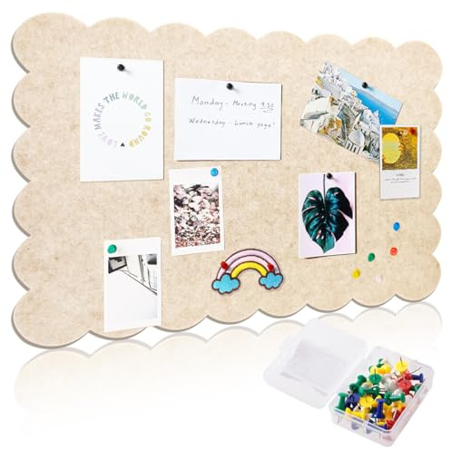 Tutamaz Große Pinnwand, 60 x 40cm Filz Pinnwand Wellenrand Faltbare dekorative Pinnwand Ohne Bohren mit Reißzwecke Fototafel Memoboard Vision Board für Wände Büro Küche Schule Zuhause Kinderzimmer