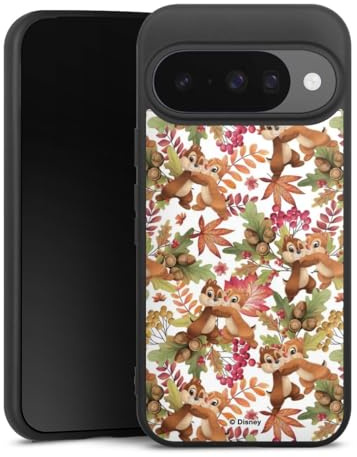 Premium Silikon Hülle kompatibel mit Google Pixel 10 Pro Handyhülle schwarz Case Eichhörnchen Disney Chip und Chap