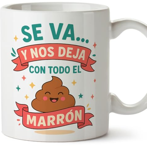 MUGFFINS taza despedida compañero trabajo con frase Se va… y nos deja con todo el marrón en Español | regalo despedida trabajo compañera graciosa divertida jubilación | 330 Ml 11 oz | Adiós compa v2
