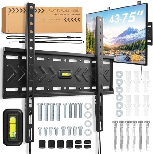 Visaro WMF75 Support TV Mural Fixe 43-75 Pouces, VESA 400x400 | Support mural pour téléviseur, jusqu'à 45 kg