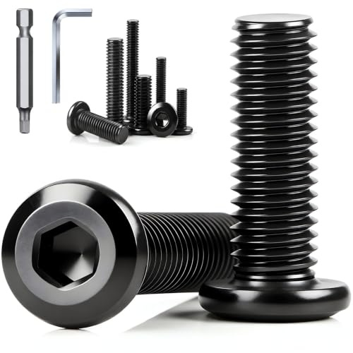 NZNSML 25 Stück Flachkopfschrauben M5 x 16 mm Schrauben Schwarz Vollgewinde Edelstahl Schrauben Innensechskant Edelstahlschrauben mit Innensechskantschlussel Schraubendreherbit für Maschinen Möbel