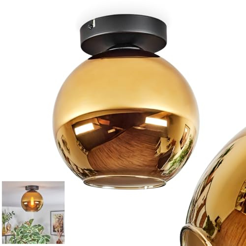 HOFSTEIN Deckenleuchte Koyoto, 1-flammige Deckenlampe aus Metall/Glas in Schwarz/Goldfarben, Leuchte im Retro/Vintage-Design (Ø Schirm 20 cm), E27, Esszimmer, Schlafzimmer, Wohnzimmer, Küche