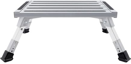 Repomanda, Pedana regolabile in altezza, in alluminio, 18,5 – 22,5 cm, 4 livelli, portata 150 kg, per camper, auto, garage, campeggio, grigio alluminio, nero