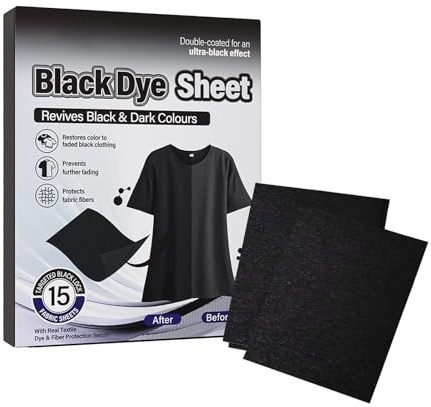 Tinte textil negro – Toallitas de renovación de color | Toallitas para ropa negra, renovador de color y fijador de color, 15 unidades, lavable a máquina, para algodón y tejidos mixtos