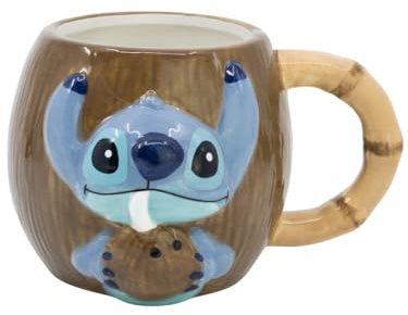 Disney Lilo & Stitch Tasse 3D, tasse à café, tasse à café, en céramique, 400 ml, marron