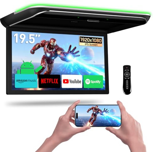 XTRONS 19.5 Inch 4+64GB Android 14 Car Overhead Flip Down Mount Monitor | IPS Screen Octa-core Car Roof Multimedia Player Car Video Superior Sound Support HDMI/USB/AV/IR/Game Consoles/Digital TV Box