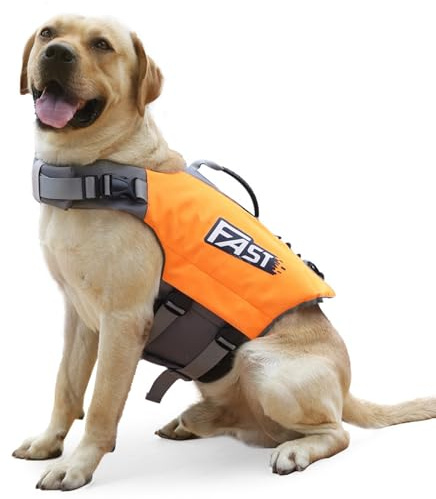 Gilets de Sauvetage pour Chiens - Veste Flottaison pour Animaux avec Poignée Solide, Flottabilité Supérieure, Confort et Sécurité, Idéal pour Natation, Bateau et Sécurité Aquatique-Orange (L)