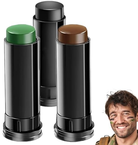 QEDBOJE 3 piezas Pintura Facial de Camuflaje, Maquillaje Táctico, Pintura Verde Cara, para Rostro y Cuerpo, Kit Militar, Portátil, para Caza, Deportes al Aire Libre (Negro, Marrón, Verde)