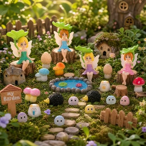 Vetin 30 Stück Feengarten Zubehör, 4-7 cm Miniatur-Elfen-Figuren-Set | Dieses Set aus Harz eignet sich für Feen, Fee, Figur, Tier-Deko, Garten, Outdoor, Puppenhaus, Terrarium und Kuchen