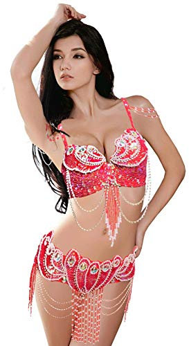 ROYAL SMEELA Bauchtanz Kostüm-Set Profi für Frauen Karneval Tanzen BH und Gürtel, rot