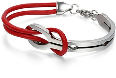 OIDEA Bracciale Uomo Donna Braccialetto Pelle Acciaio Inox Infinito Argento Rosso