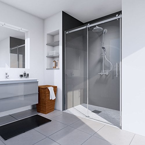 Schulte porte de douche coulissante en niche 160 x 200 cm avec roulettes en haut, profilé aspect chromé, 2 verres de sécurité transparent 6 mm, montage partie fixe réversible, réglage 157-160.3 cm