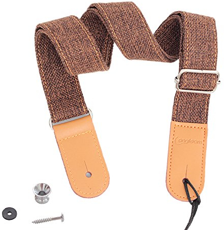 Rufun Ukulelegurt Retro Mädchen Baumwolle Leinen Leder Ukulele Gurt Gurtsicherungen Einstellbar Retro Mini-Gitarre (Braun)
