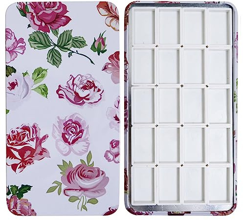 FCLUB Watercolour Palette Paint Tin Case with 20 Pieces White Plastic Empty Watercolour Full Pans Carrying Magnetic Squares Artists Paint Palette for DIY Watercolour Travel Palette, Acrylic Painting