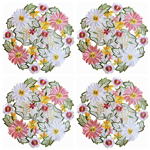 GRANDDECO Gesticktes Tischset, Blumenmotiv, Gänseblümchen, Stickerei, Tischdeckchen, für Zuhause, Küche, Esszimmer, Frühjahr/Sommer, Tischdekoration, Platzset, 35,6 cm, Frühlingsfarbe