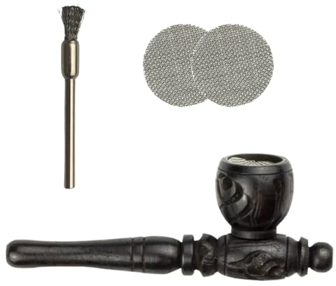 Weedness Holz-Pfeife in Schwarz 10 cm 3-teiliges Set - Ebenholz Tabak Pfeife Holz-Pfeifchen Smoking Pipe Holzpfeife Rauchen