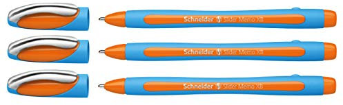 Schneider Slider Memo XB Kugelschreiber (mit Kappe, Strichstärke: XB, Made in Germany) (Orange, 3er)