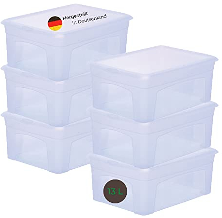 Novaliv - 6 contenitori piatti da 13 l, 40 x 34 x 10 cm, impilabili, in plastica trasparente con coperchio, 40 cm